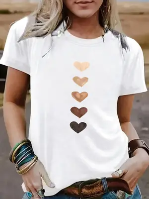 Women Plus Size Heart Print T-Shirt Loose Fit
