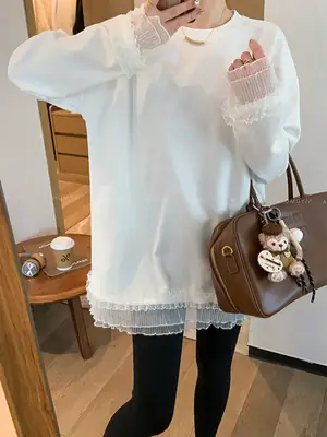 White Ruffled Lace Loose T-Shirt Women Autumn 2025