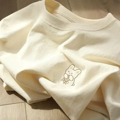 Women Cotton Rabbit Print T-Shirt Summer Casual