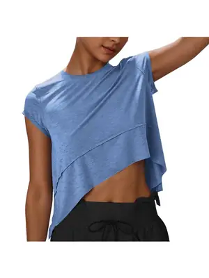 Women Asymmetrical Sleeveless Crop Top Blue Summer Sports Wear