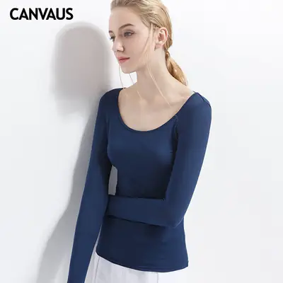 Women's Plus Size Long Sleeve Slim Fit Modal T-Shirt Navy Blue