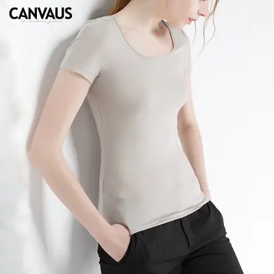 Women's Modal Short Sleeve Round Neck T-Shirt Summer Black
