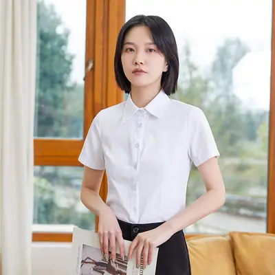 Women White Cotton Slim Business Shirt Long Sleeve