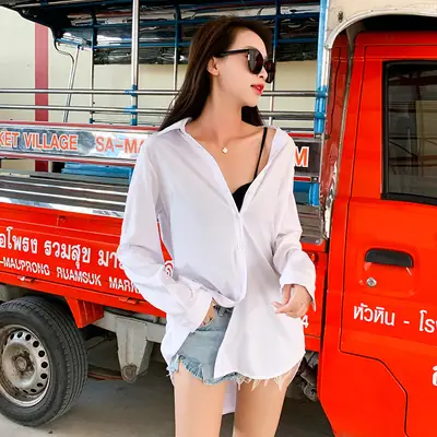 White Loose Chiffon Shirt Women Korean Style Long Sleeve