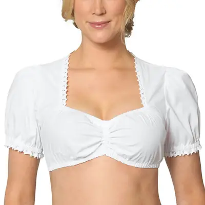 Women White Bavarian Dirndl Shirt with Lace Trim