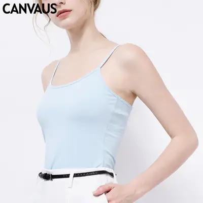 Women Slim Fit Cotton Tank Top Light Blue Summer Wear