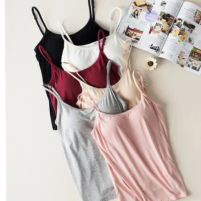 Women Camisole Top with Chest Pad Suspenders Multi Color