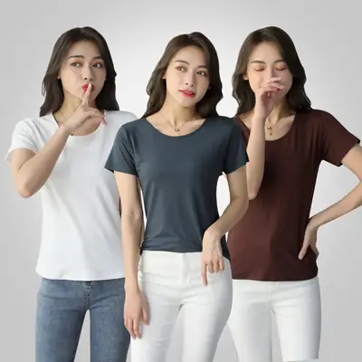 Women Modal Short Sleeve Round Neck T-Shirt Summer White Loose Fit