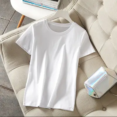 Women White Short Sleeve Cotton T-Shirt Daily Wear