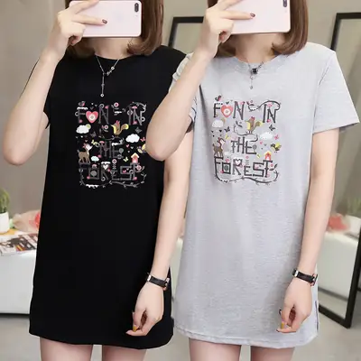 Women Loose Fit Graphic T-Shirt Summer Plus Size 200kg Black Gray