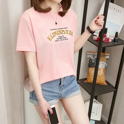 Women Pink Letter Print Loose T-Shirt Summer 2025