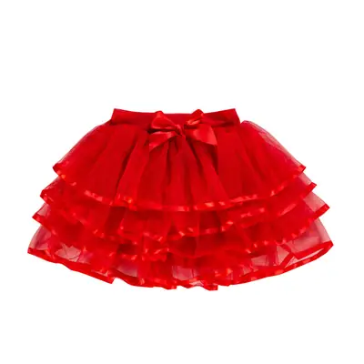 Red Ruffled Gauze Skirt for Girls Autumn