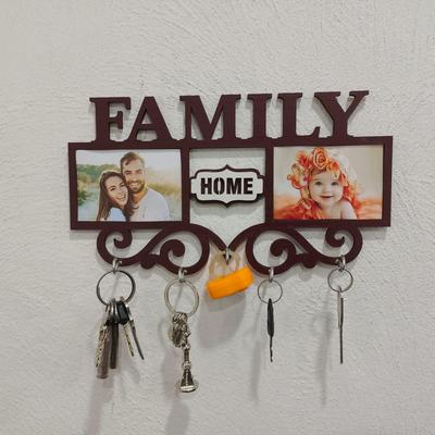 Family Wall Art Key Holder Brown MDF 5-Piece Set thumbnail 2