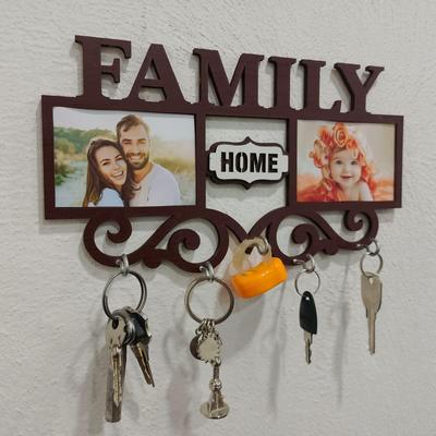 Family Wall Art Key Holder Brown MDF 5-Piece Set thumbnail 5