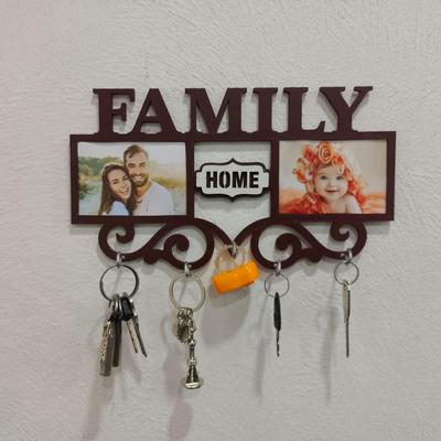 Family Wall Art Key Holder Brown MDF 5-Piece Set thumbnail 6