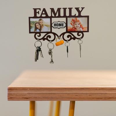 Family Wall Art Key Holder Brown MDF 5-Piece Set thumbnail 7