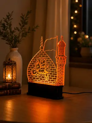 Ya Hussain LED Acrylic Lamp – Islamic Table Lamp with Shrine & Minaret Design thumbnail 2