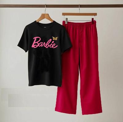 Black Shirt & Pink Butterfly Night Suit Medium to XL