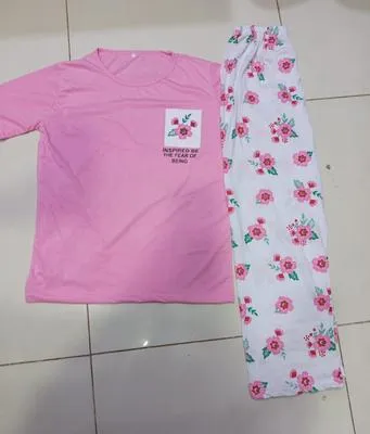 Women Printed Cotton Night Suit Pink Medium to XL thumbnail 3