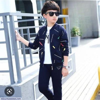 2 Pcs Boy's Fleece Printed Zipper Tracksuit thumbnail 3