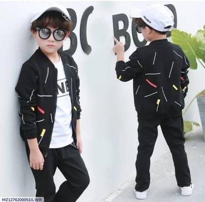 2 Pcs Boy's Fleece Printed Zipper Tracksuit thumbnail 3