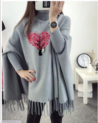Women's Fleece Heart Tree Printed Poncho thumbnail 3