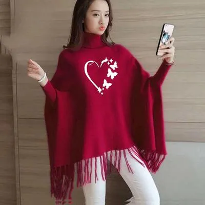 Women's Fleece Printed Poncho Cape Shawl