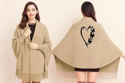 Women's Fleece Printed Cape Shawl