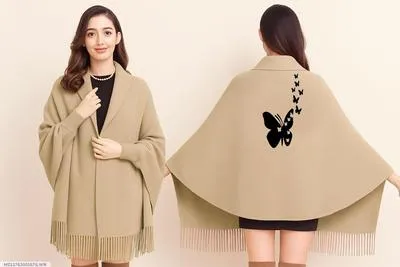 Women's Fleece Printed Cape Shawl thumbnail 4