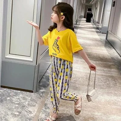 Girls Printed Cotton Jersey Shirt & Trouser Set Yellow 3-10Yrs