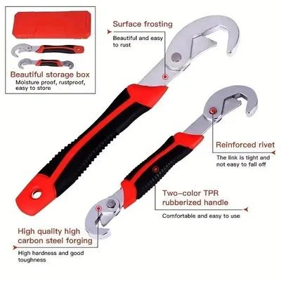 Chrome Vanadium Steel Wrench Set Red 2 Pcs