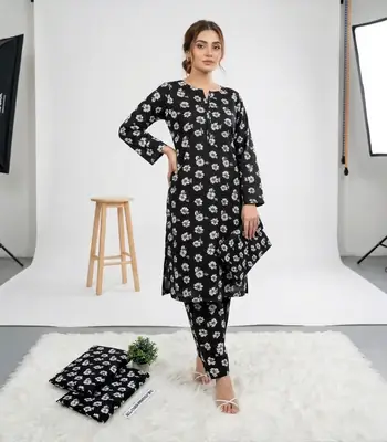 2 Pcs Women's Unstitched Printed Suit thumbnail 2