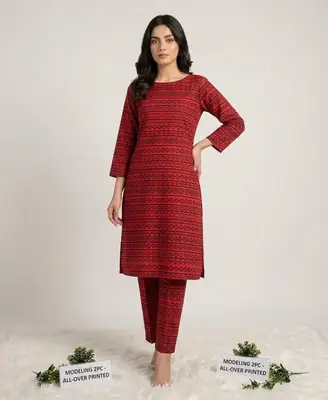2 Pcs Women's Unstitched Printed Suit