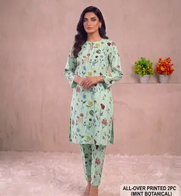 2 Pcs Women's Unstitched Printed Suit