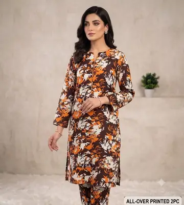 2 Pcs Women's Unstitched Printed Suit