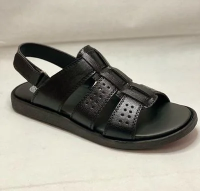 Men's Black Leather Fancy Sandals Casual Formal Wear