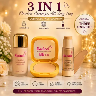 Kashee's 3 In 1 Foundation, Stick And 2 In 1 Face Powder Deal, Pack Of 3