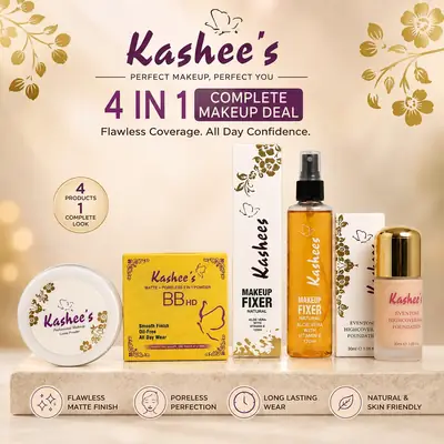 Kashee's 4 In 1 Foundation, Fixer, Face Powder And Loose Powder Deal, Pack Of 4