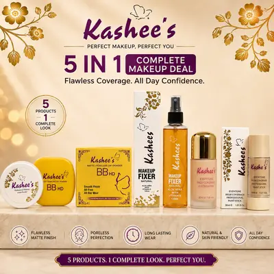 Kashee's 5 In 1 Foundation, Fixer, Face Powder, Loose Powder And Paint Stick Deal, Pack Of 5