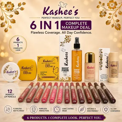 Kashee's 6 n 1 Foundation, Fixer, Face Powder, Loose Powder, Paint Stick And 12 Pcs Pencil Set Deal, Pack Of 6