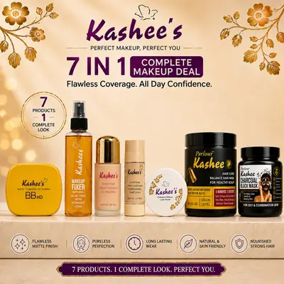 Kashee's 7 In 1 Foundation, Fixer, Face Powder, Loose Powder, Paint Stick, Charcoal Face Mask And Hair Mask Deal, Pack Of 7