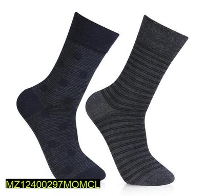Men Cotton Wool Crew Socks Navy Gray Striped Pack of 2 thumbnail 3