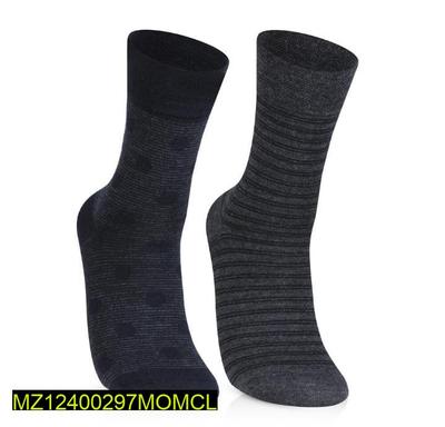 Men Cotton Wool Crew Socks Navy Gray Striped Pack of 2 thumbnail 2