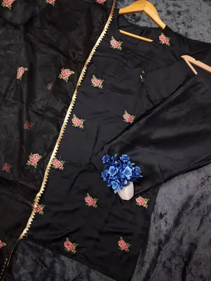 3 Pcs Women's Stitched Silk Embroidered Suit thumbnail 2