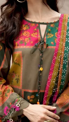 Stylish Printed Lawn Suit - 3 Pcs Set with V-Neck Design thumbnail 7