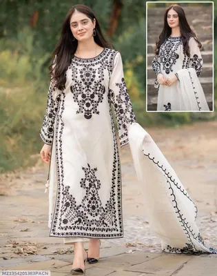 3 Pcs Women's Stitched Organza Embroidered Suit
