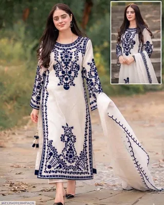 3 Pcs Women's Stitched Organza Embroidered Suit
