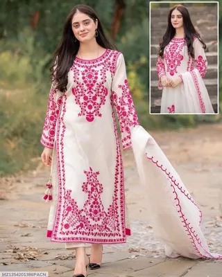 3 Pcs Women's Stitched Organza Embroidered Suit