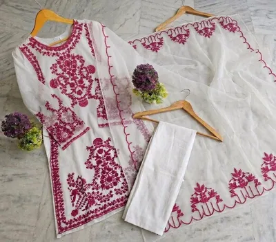 3 Pcs Women's Stitched Organza Embroidered Suit thumbnail 2