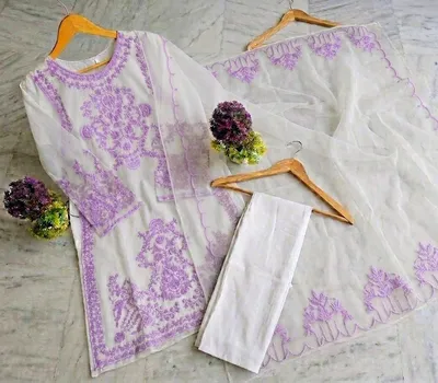3 Pcs Women's Stitched Organza Embroidered Suit thumbnail 2
